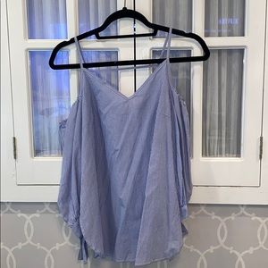 NEW Aqua Blue/White Cold Should Long Sleeve Blouse